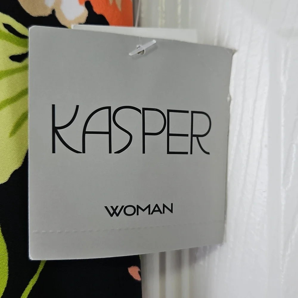 Kasper Woman A-line Flowy Midi Skirt: Black/Green/Papaya‎ Floral: Size- 2X